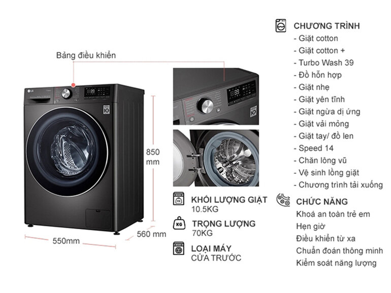 Đánh giá máy giặt LG FV1450S2B 10.5Kg có tốt không? 3 lý do nên mua?