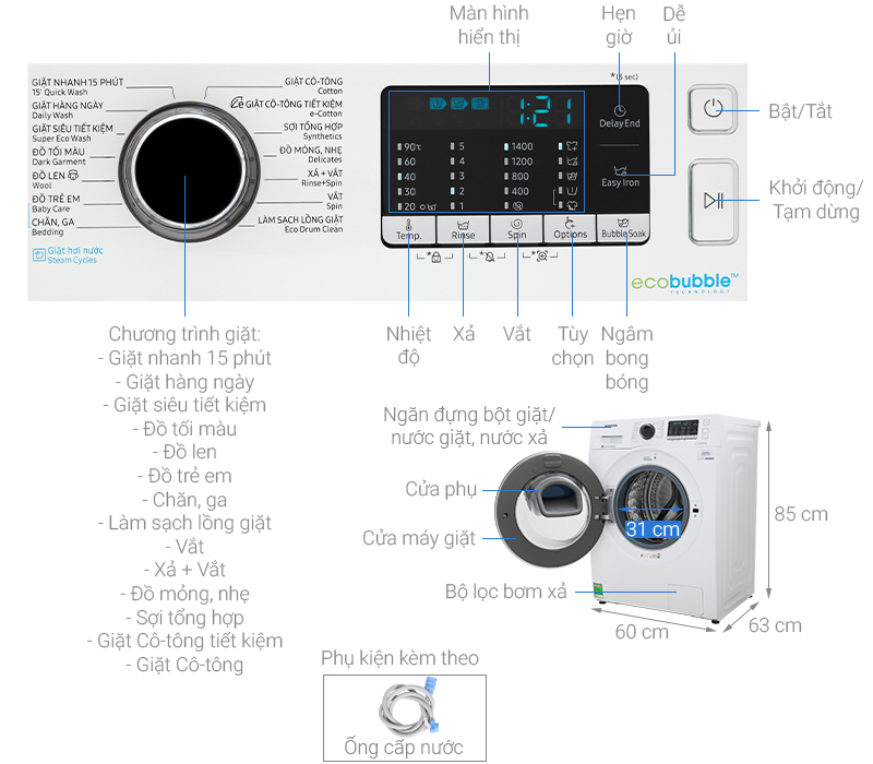 Đánh giá máy giặt Samsung 9 Kg WW10K54E0UW/SV