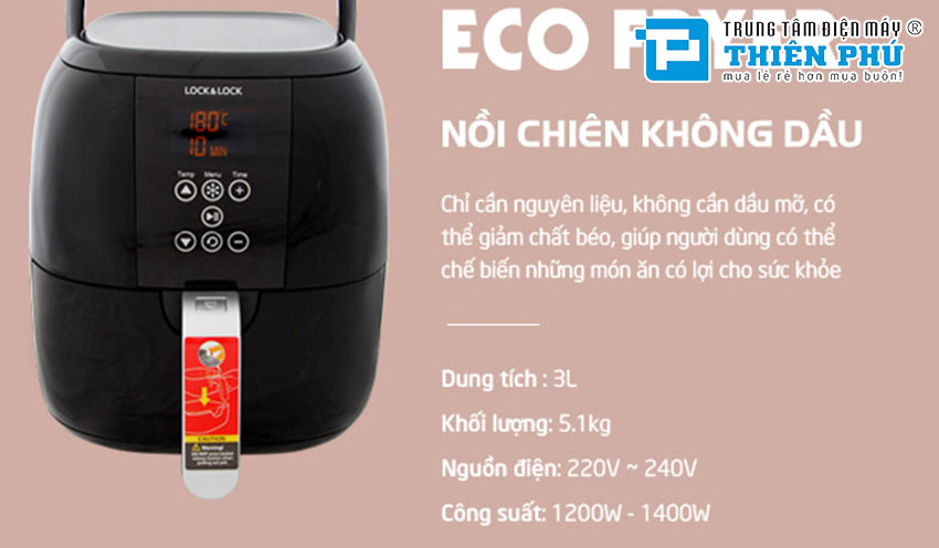 Nồi Chiên Không Dầu Điện Tử Lock&Lock ECF-300B 3L