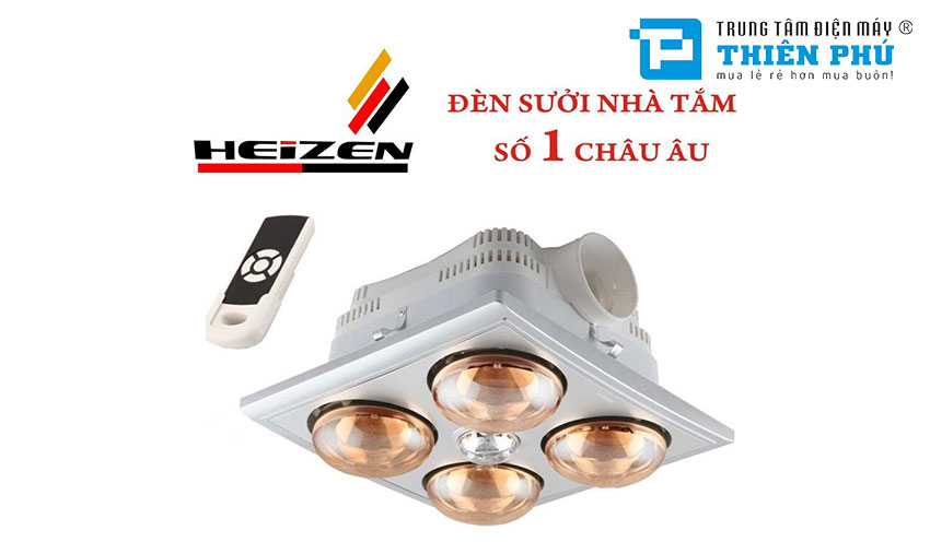 Đèn sưởi nhà tắm Heizen âm trần 4 bóng có điều khiển từ xa HE-4BR