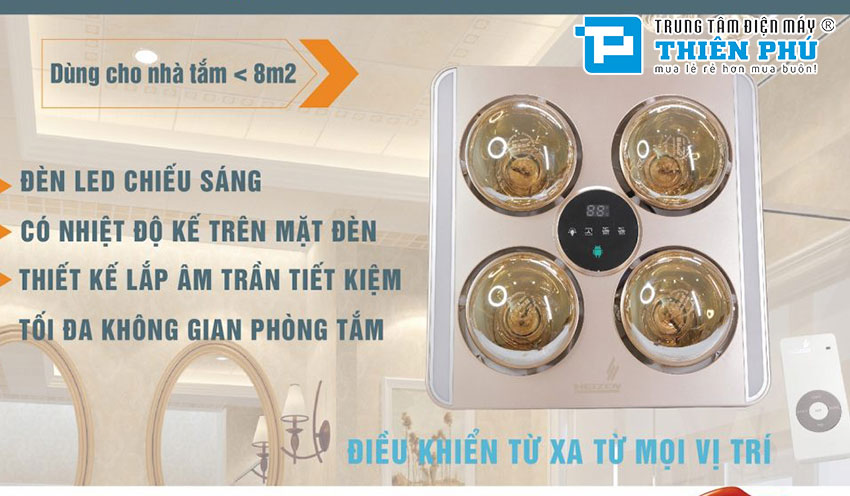 Đèn sưởi nhà tắm Heizen âm trần 4 bóng HE-9