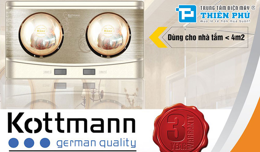 Đèn sưởi nhà tắm Kottmann 2 Bóng Vàng K2B-H/Q chỉ với 630.000₫ liệu có chất lượng?