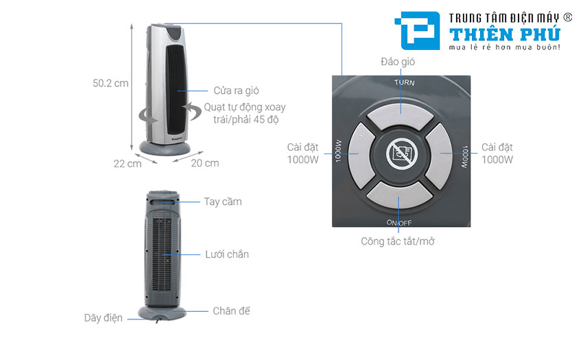 Quạt Sưởi Halogen Kangaroo KG1036C