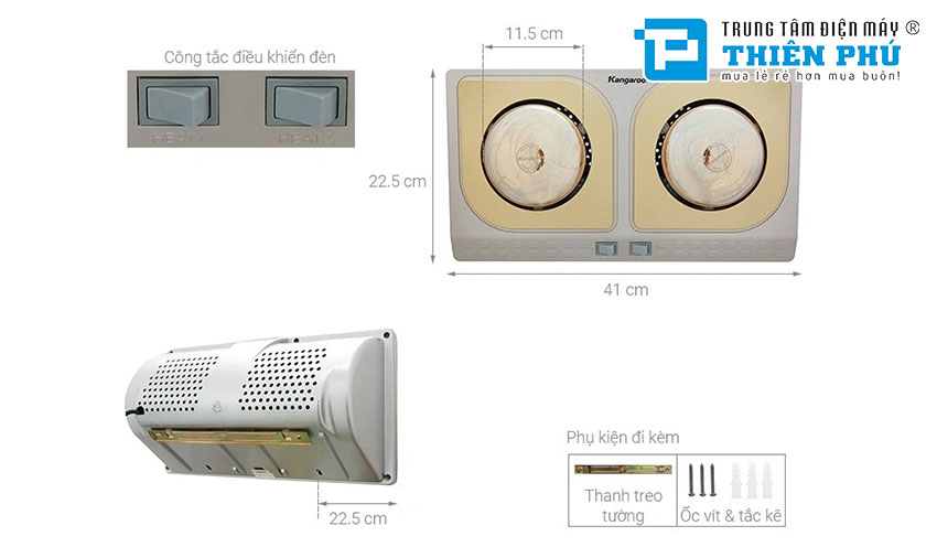 Đèn Sưởi Nhà Tắm Kangaroo KG248 2 Bóng