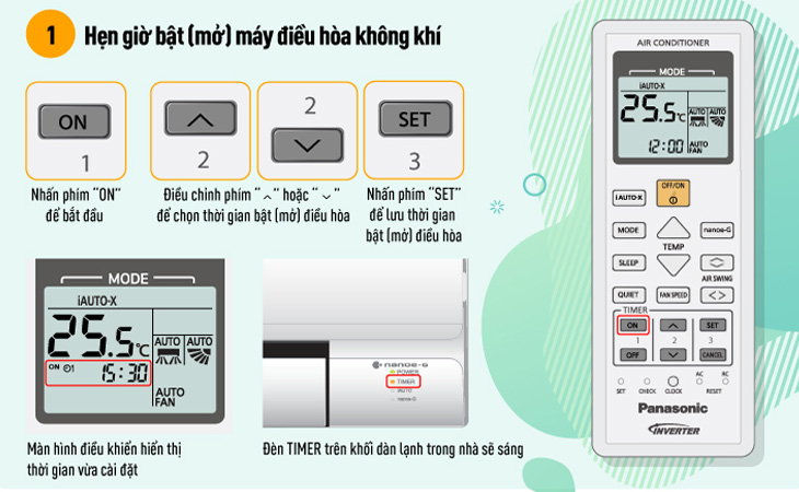 Hướng dẫn cài đặt hẹn giờ tắt - bật máy điều hòa Panasonic