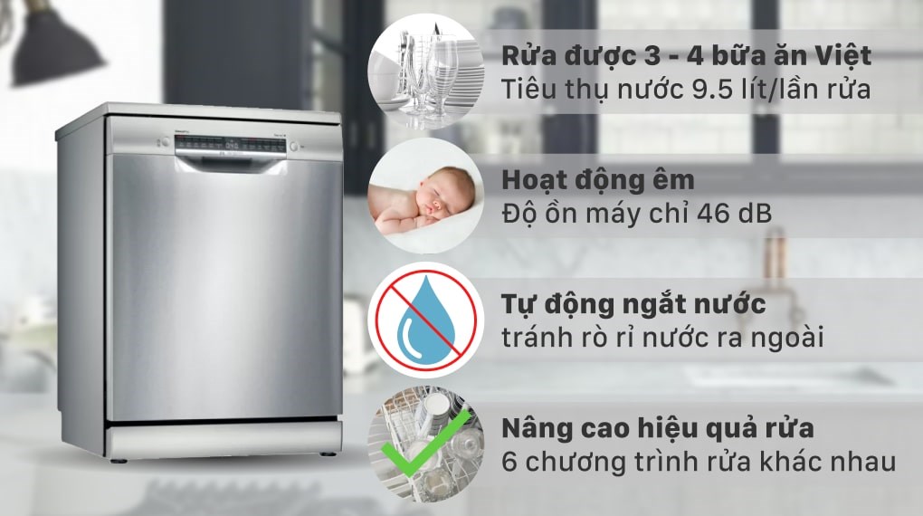 Đánh giá chi tiết Máy Rửa Bát Bosch SMS4IVI01P Bộ Serie 4 