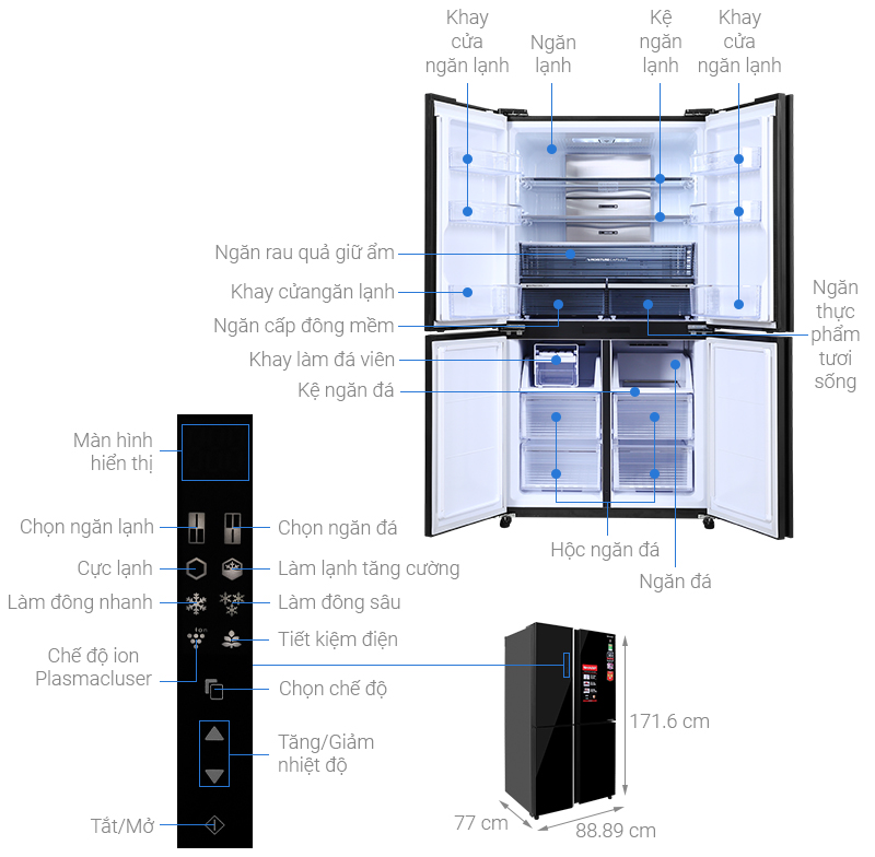 Tủ lạnh Sharp 4 cánh 525l SJ-FXP600VG-BK vừa rẻ, vừa tiết kiệm điện