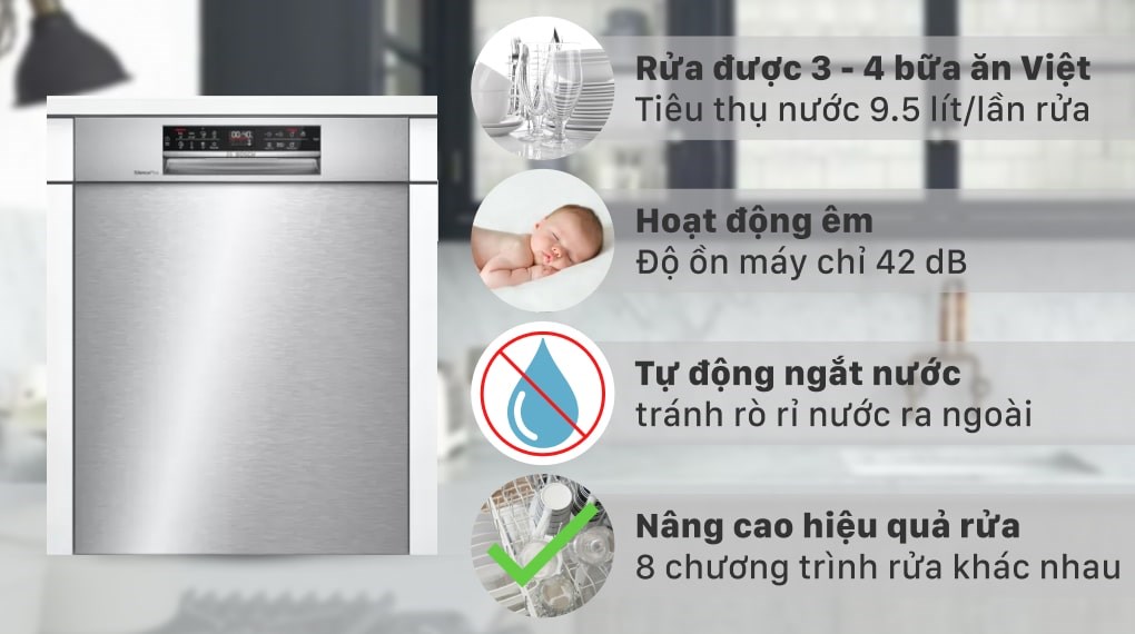 Máy Rửa Bát Bosch Wifi SMU6ECS57E 14 Bộ Serie 6, giá tốt, phong cách hiện