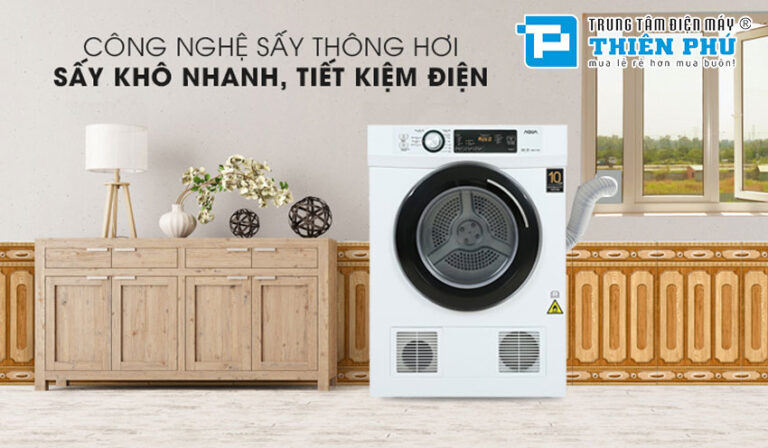 Máy sấy quần áo Aqua AQH-V700FW 7Kg giải pháp sấy khô hiệu quả, tiết kiệm không gian
