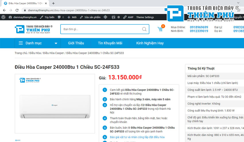 Tiết kiệm chi phí khi lắp điều hòa cho phòng lớn, chọn điều hòa Casper SC-24FS33
