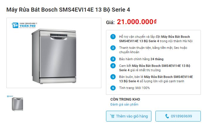 máy rửa bát Bosch SMS4EVI14E 13 bộ Serie 4 có sấy