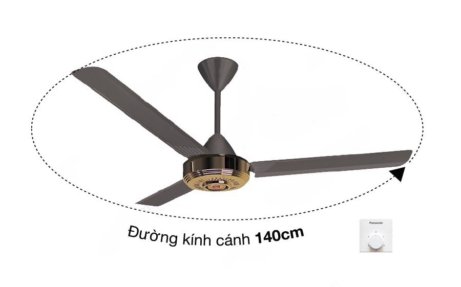 Quạt trần F-56NCL có 3 cánh sải rộng 140cm 