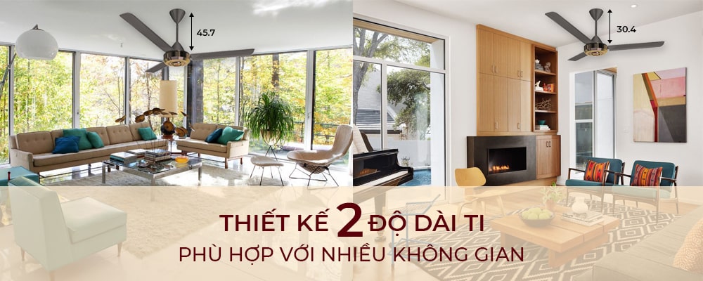 thiết kế quạt có 2 độ dài ti khác nhau