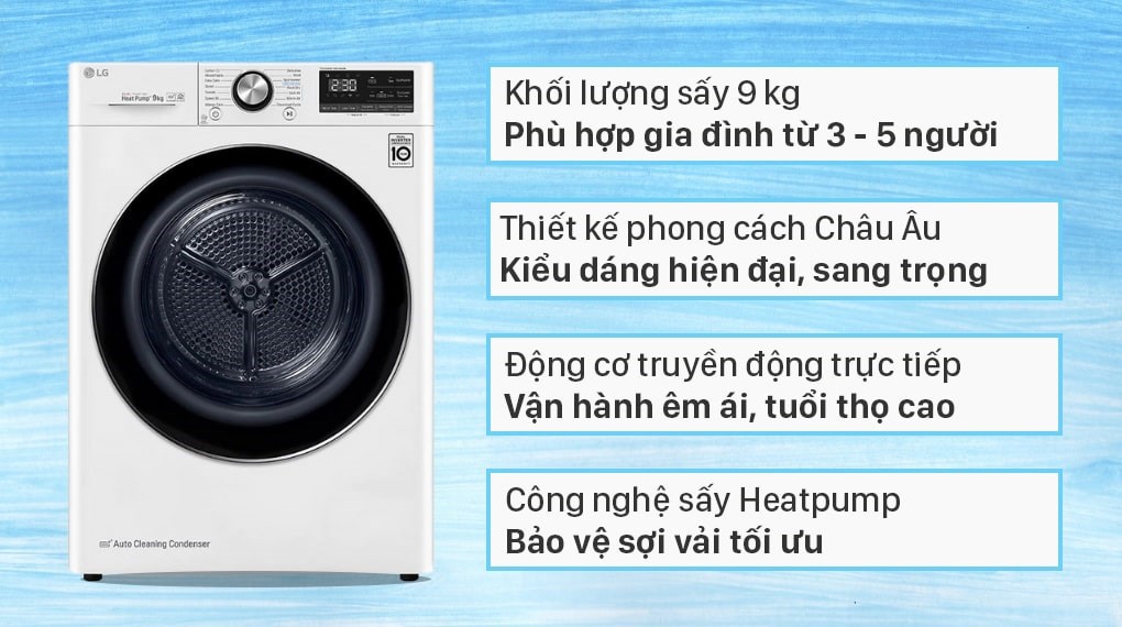 Máy sấy quần áo LG DVHP09W hiện đại, nhiều công nghệ tính năng nổi bật