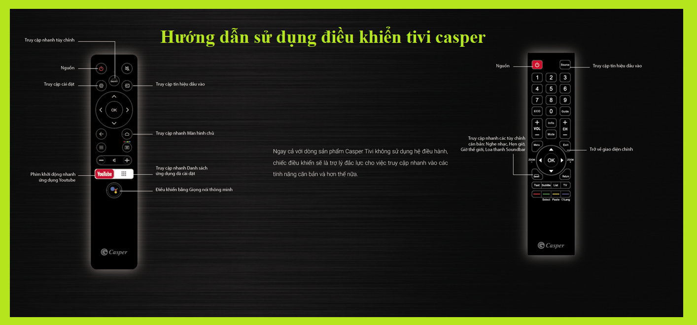 Hướng dẫn sử dụng điều khiển trên tivi casper