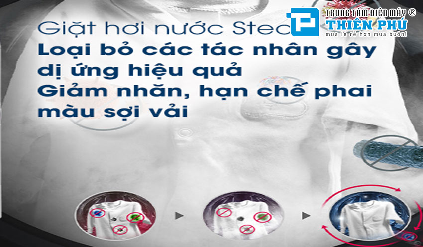 Công nghệ giặt hơi nước trên máy giặt Casper 9.5kg cửa ngang WF-95I140BWC