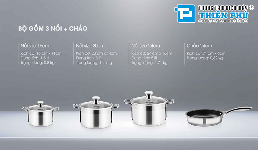 Bộ nồi chảo Inox Mutosi MC-347