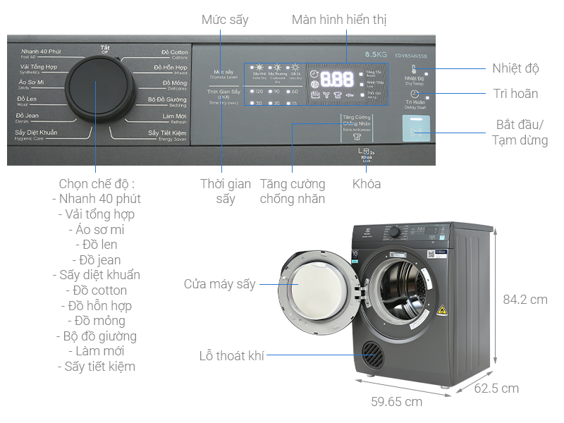 Máy sấy quần áo electrolux 8.5 Kg