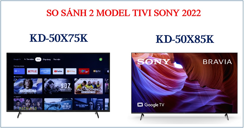 So sánh giữa Smart Tivi Sony KD-50X75K và KD-50X85K có điểm gì khác biệt?