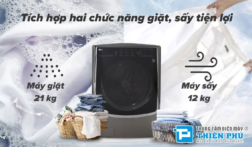 Máy Giặt Lồng Ngang Twin Wash LG F2721HTTV 21 Kg + Sấy 12 Kg