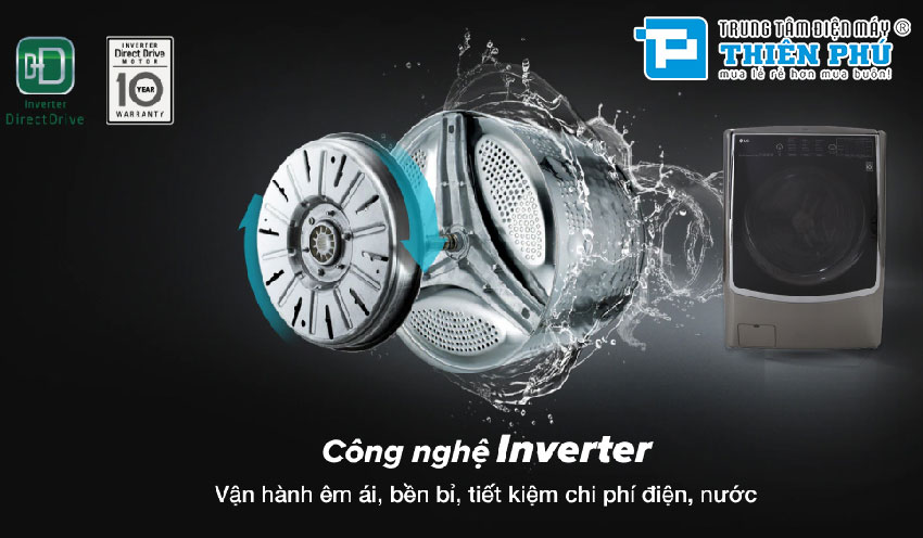 Máy Giặt Lồng Ngang Twin Wash LG F2721HTTV 21 Kg + Sấy 12 Kg