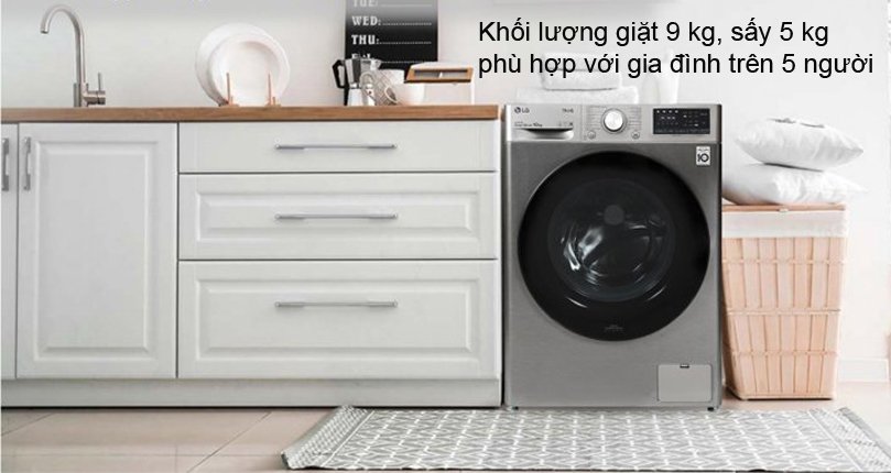  máy giặt LG cửa ngang FV1209D5P giặt 9kg sấy 5kg