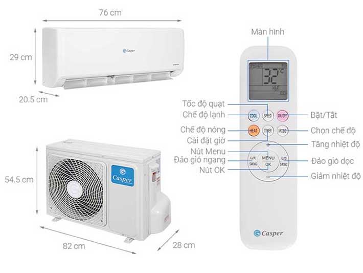 Tổng quan điều hòa Casper 12000btu 1 chiều inverter GC-12IS35 mới 2023
