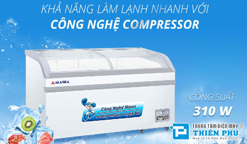 Tủ Đông Alaska Mặt Kính Cong KC-395 1 Ngăn 395 Lít
