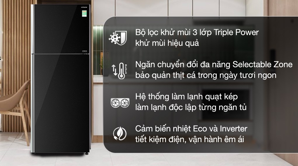 Giới thiệu chi tiết về tủ lạnh hitachi R-FVX510PGV9(GBK) tiết kiệm điện năng