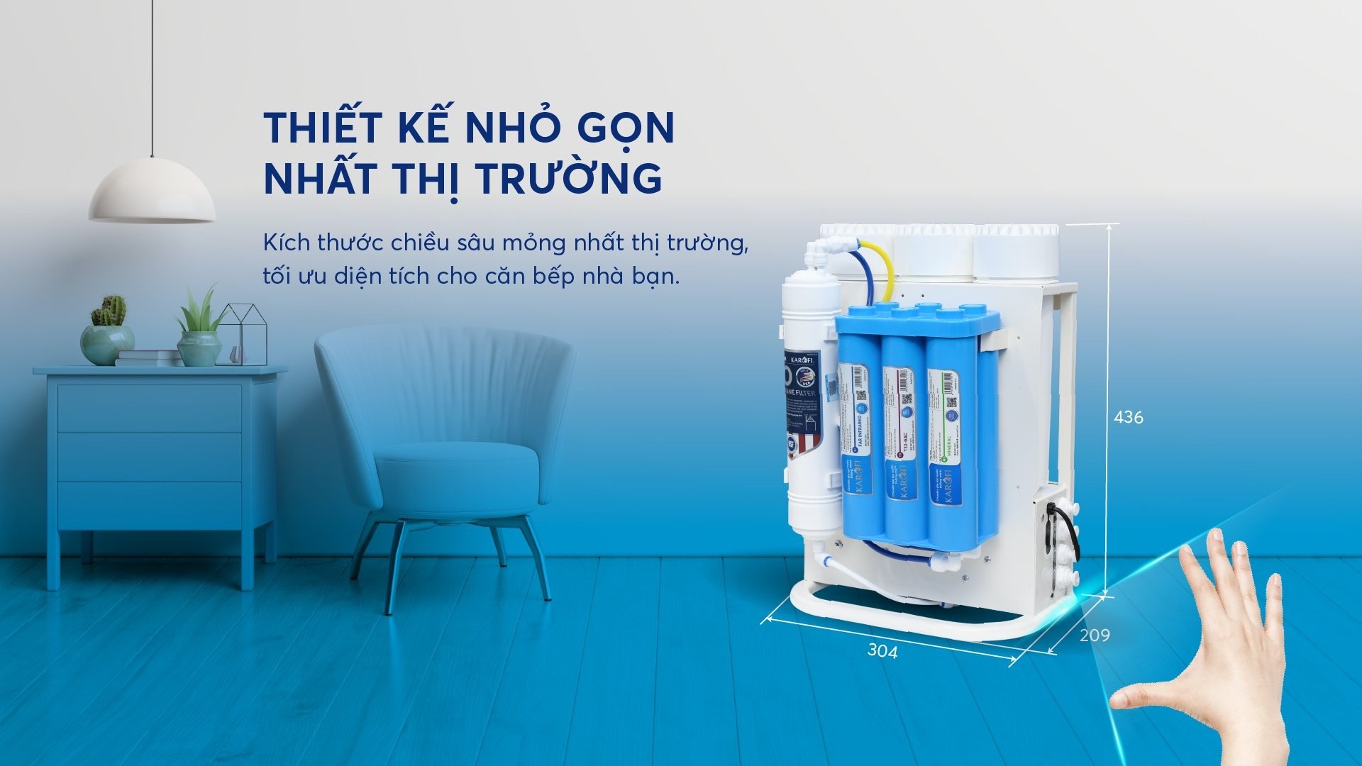 Máy lọc nước Karofi KAQ-U05 thiết kế nhỏ gọn