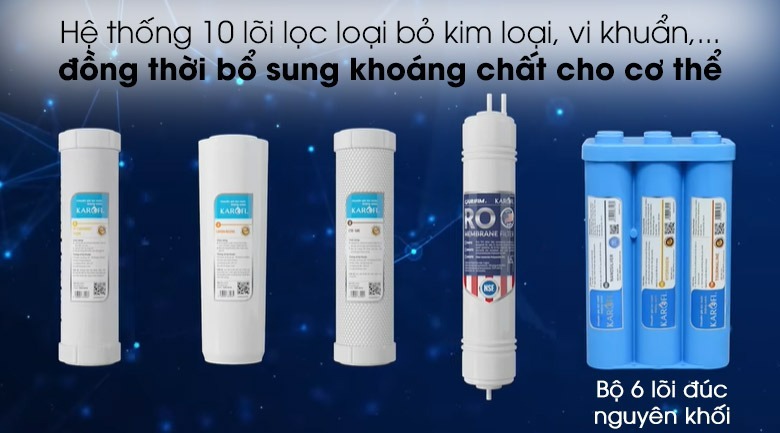 Máy lọc nước Karofi Wifi KAQ-U95  lọc sach mọi nguồn nước nhờ hệ thống 10 lõi lọc