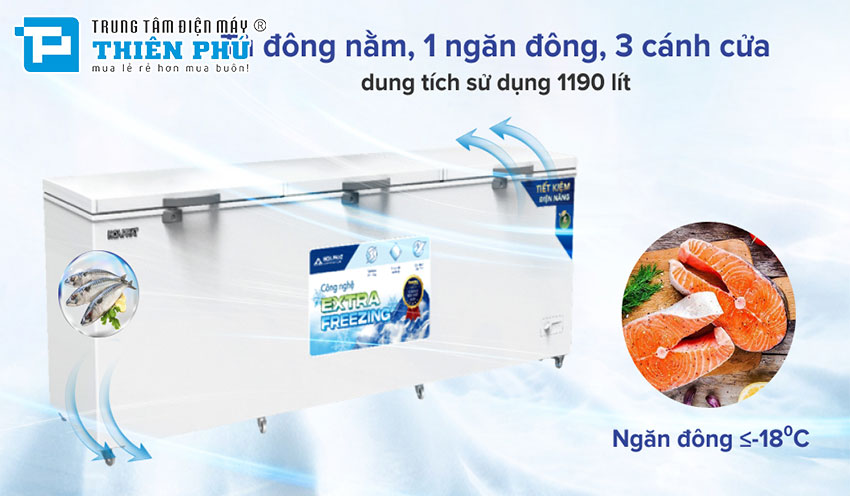 Tủ Đông Funiki Hòa Phát HPF AD61190.1 Dàn Đồng 3 Cánh 1190 Lít