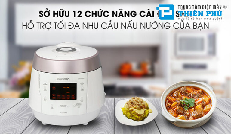 Nồi cơm áp suất điện tử Cuckoo CRP-PK1000S 1.8L trắng hồng bữa ăn ngon của người việt 