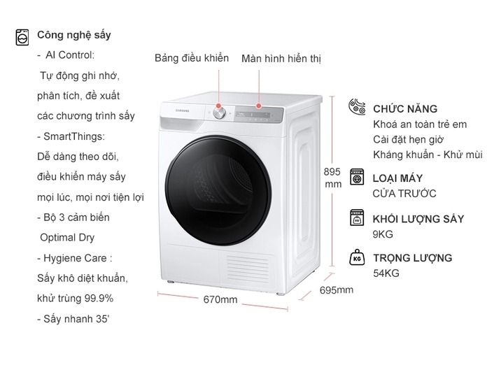 Top 3 máy sấy quần áo Samsung 9kg tốt nhất gia đình nên chọn mua
