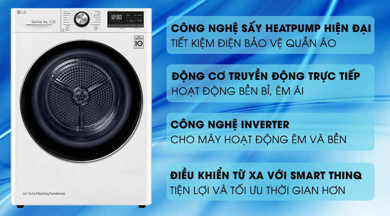 Tìm hiểu những điểm nổi bật có trong máy sấy quần áo LG 9kg DVHP09W màu trắng