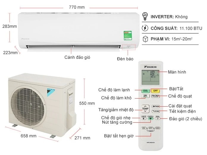 Đặc điểm nổi bật trên điều hòa Đaikin 1 chiều 12000btu FTF35UV1V giá rẻ