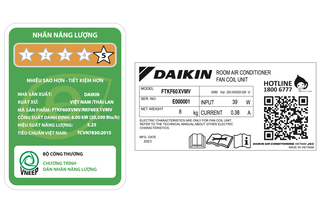 Thông tin chi tiết về điều hòa Daikin 1 chiều 22000btu FTKF60XVMV