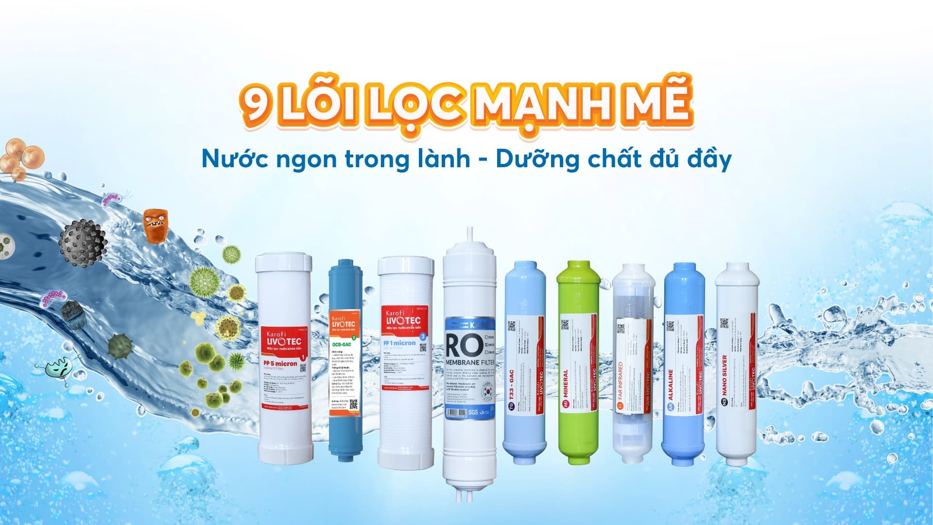 Máy lọc nước Karofi Livotec 510 trang bị 9 lõi lọc mạnh mẽ