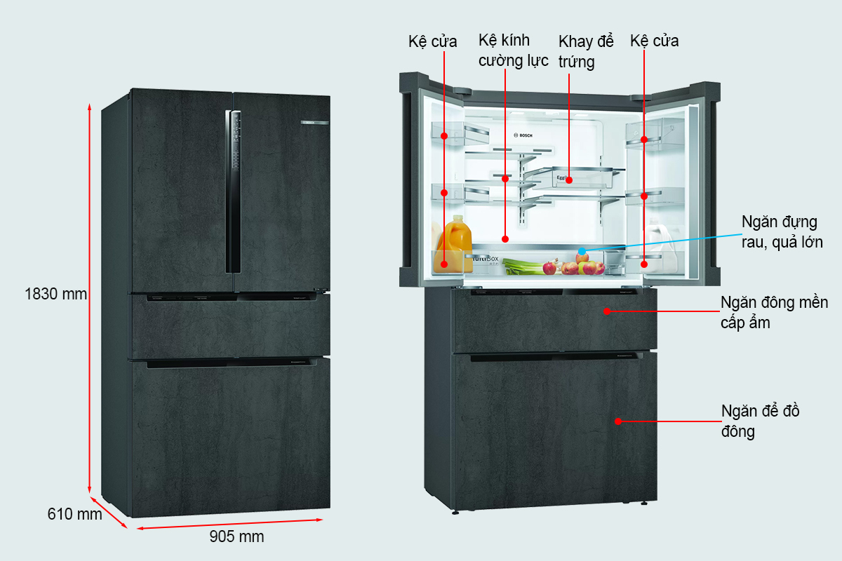 Khám phá chiếc tủ lạnh Bosch multi door 502 lít KFN96PX91I serie 8