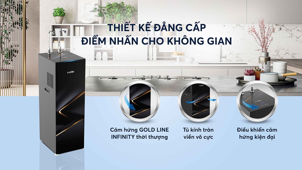 Máy lọc nước nóng lạnh Karofi KAD-N89 với thiết kế tràn viền vô cực