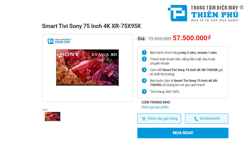 Smart tivi Sony XR-75X95K 4K 75 inch giá bao nhiêu? Có nên mua không?