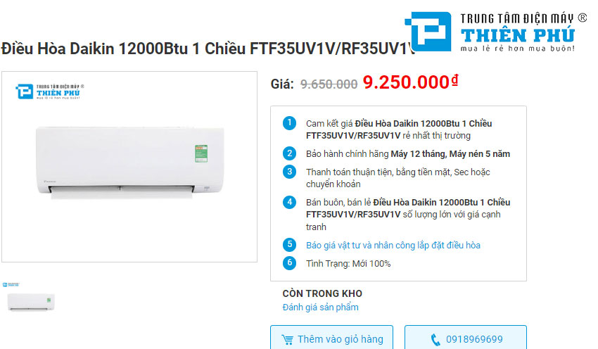 Điều hòa Daikin FTF35UV1V đáp ứng 3 tiêu chí: Chất lượng, Giá rẻ, Sang trọng
