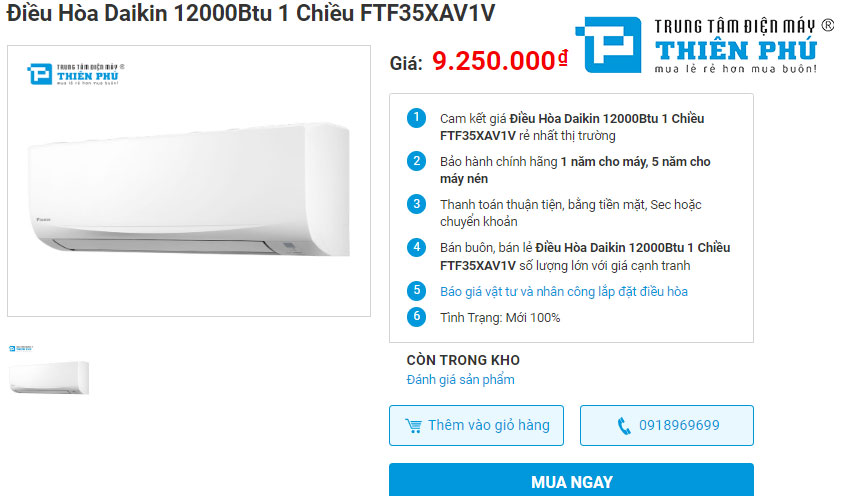 Đánh giá điều hòa Daikin 1 chiều 12000btu FTF35XAV1V qua 4 phương diện