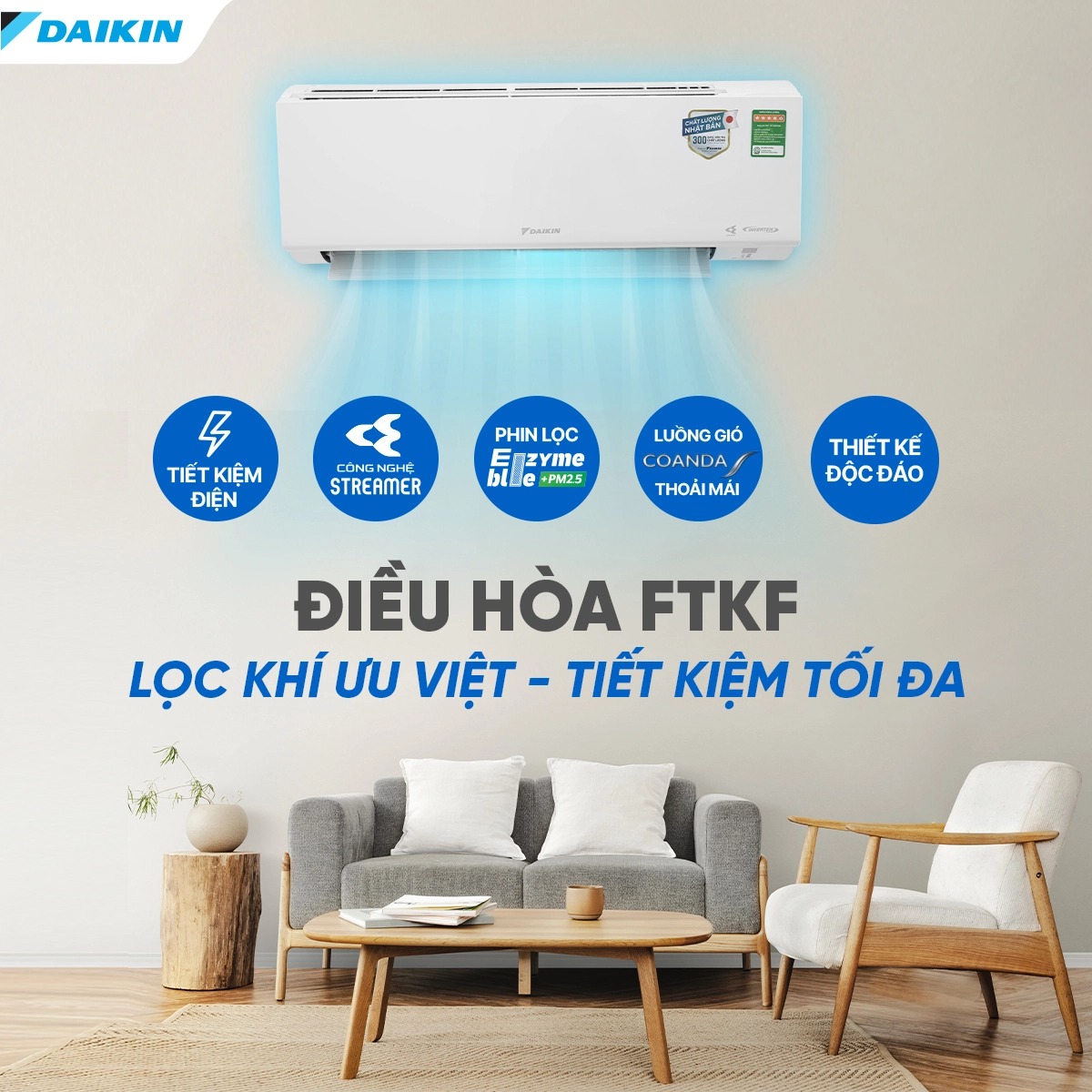 Tận hưởng không gian trong lành với điều hòa Daikin 9000btu FTKF25XVMV