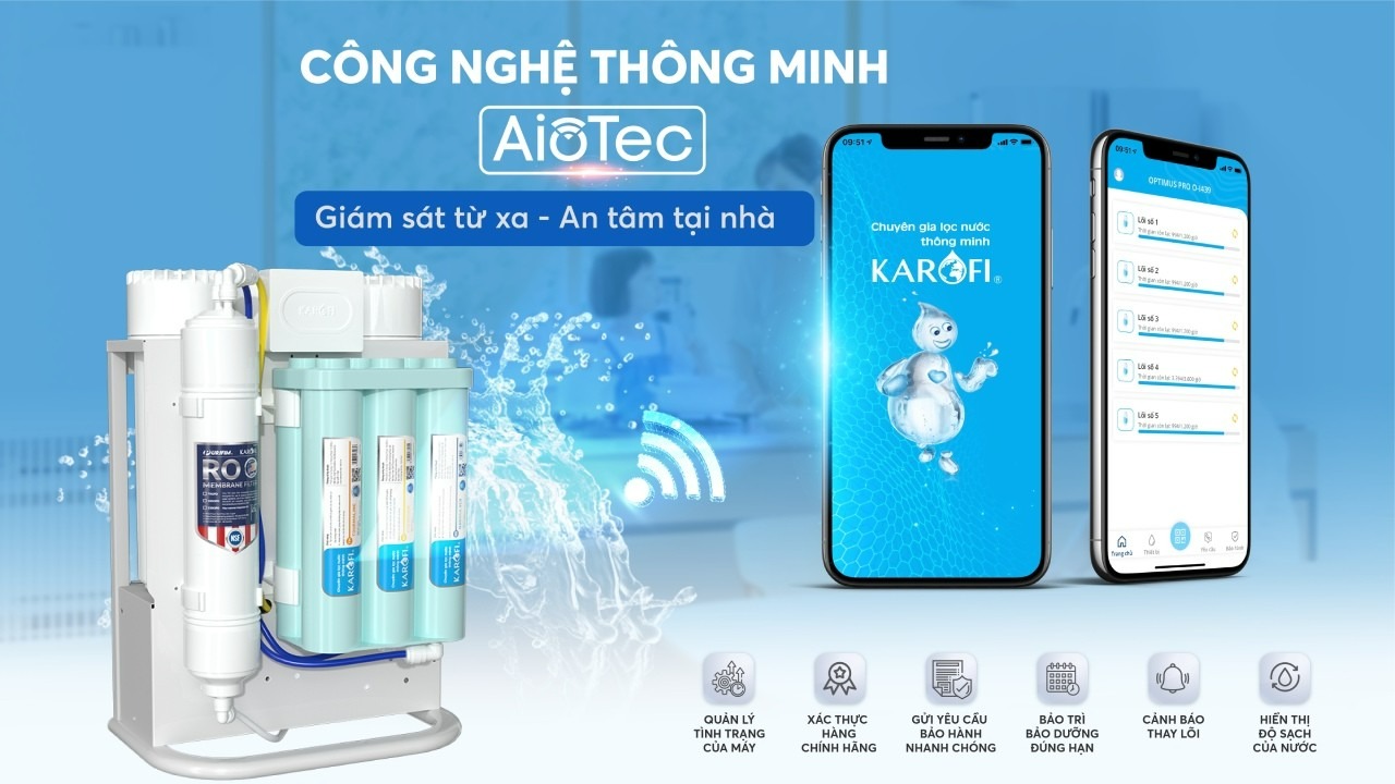 máy lọc nước Karofi 10 lõi KAQ-U95 và máy lọc nước Karofi KAQ-U96 sử dụng công nghệ AIOTEC