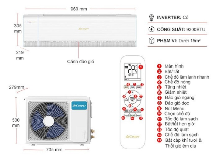 Khám phá các tiện ích trên điều hòa Casper 2 chiều 9000btu inverter XH-09IF35
