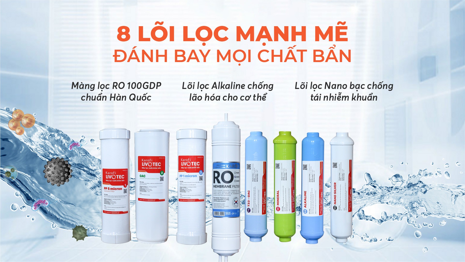 Cung cấp nước chuẩn sạch qua hệ thống 8 lõi lọc