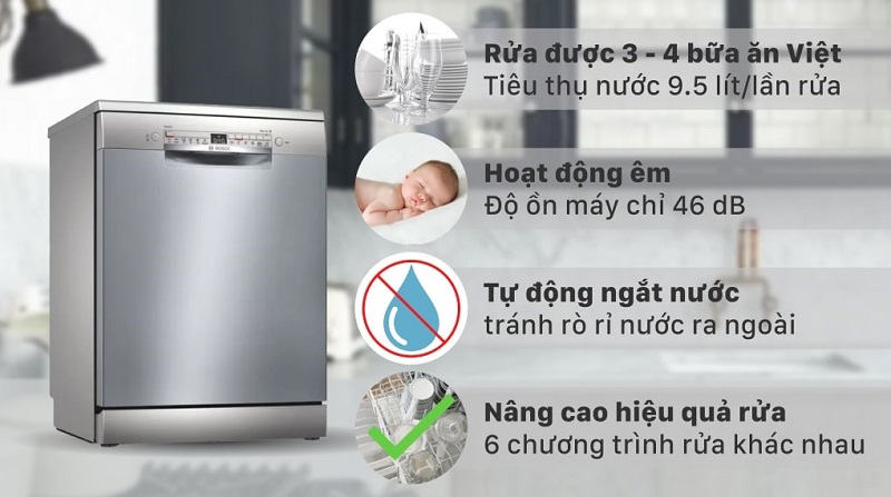 Dùng máy rửa bát Bosch SMS2HAI12E như thế nào để tiết kiệm điện nước?