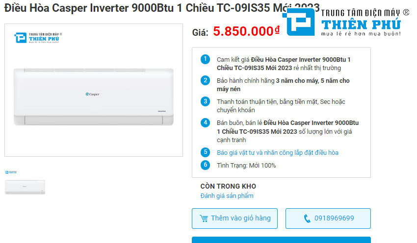 Đánh giá ưu nhược điểm của điều hòa Casper TC-09IS35 - Lựa chọn hàng giá rẻ
