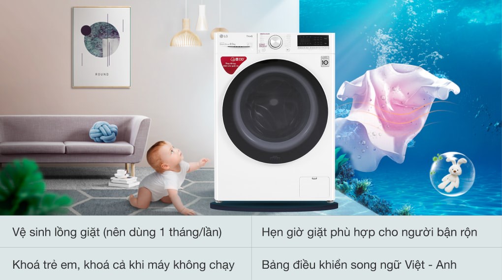 máy giặt LG FV1408S4W 8,5kg